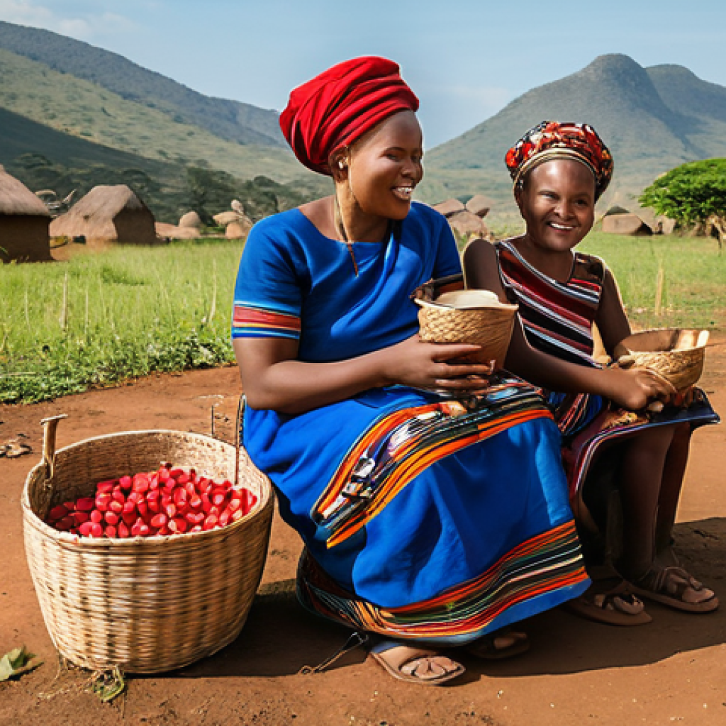 에스와티니 민족성과 특징 - **Prompt: A serene and heartwarming depiction of daily life in a rural Eswatini village.**
* *...