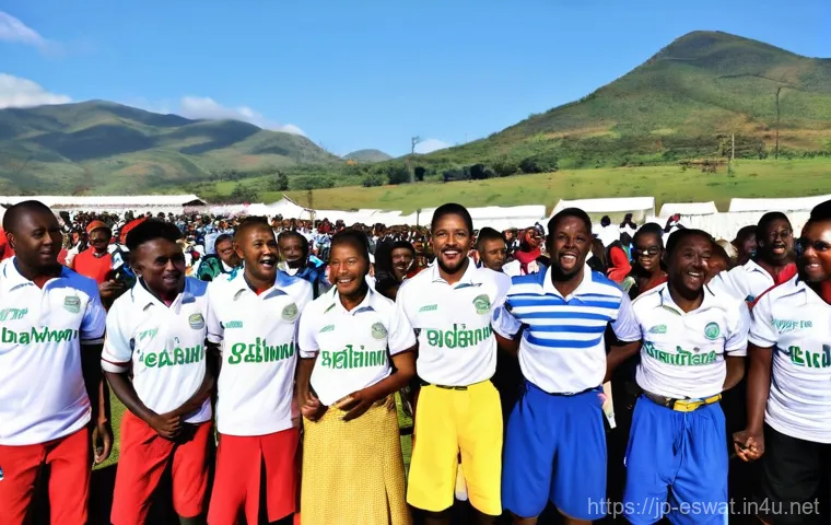 에스와티니에서 크리켓과 럭비 - **Prompt 1: Children's Joyful Sports Play in Eswatini**
    "A group of diverse Eswatini children, a...