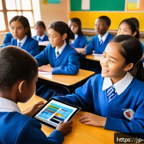 에스와티니의 사회 이슈 - A vibrant classroom scene in urban Eswatini, showing a diverse group of schoolchildren aged around 1...
