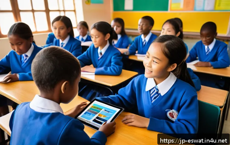 에스와티니의 사회 이슈 - A vibrant classroom scene in urban Eswatini, showing a diverse group of schoolchildren aged around 1...